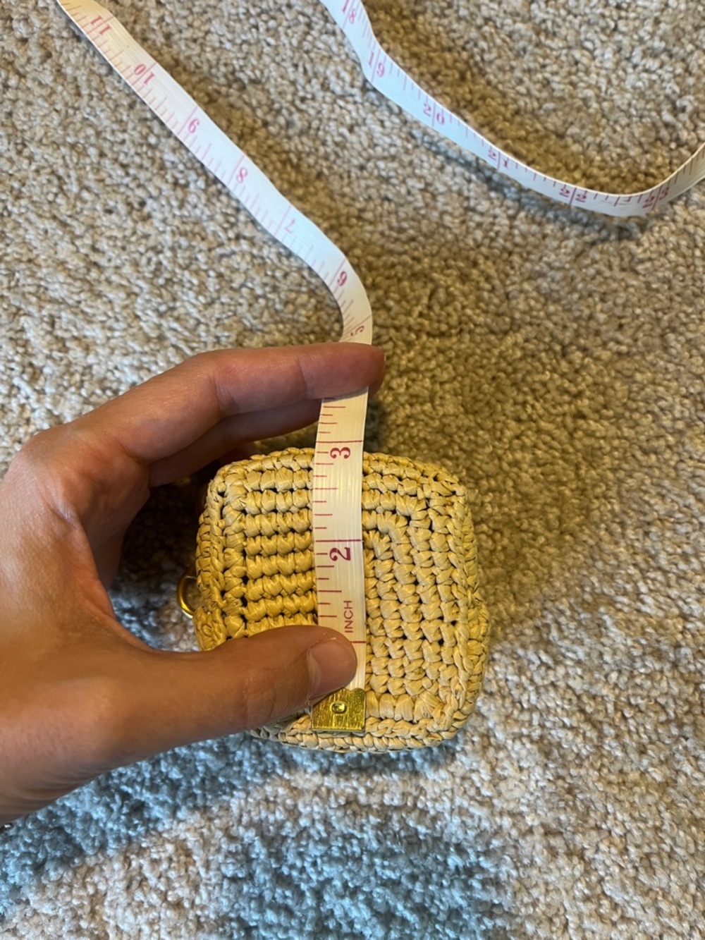 YSL Raffia Keychain Cube Charm in Natural Beige with Gold Hardware - Picture 10 of 10